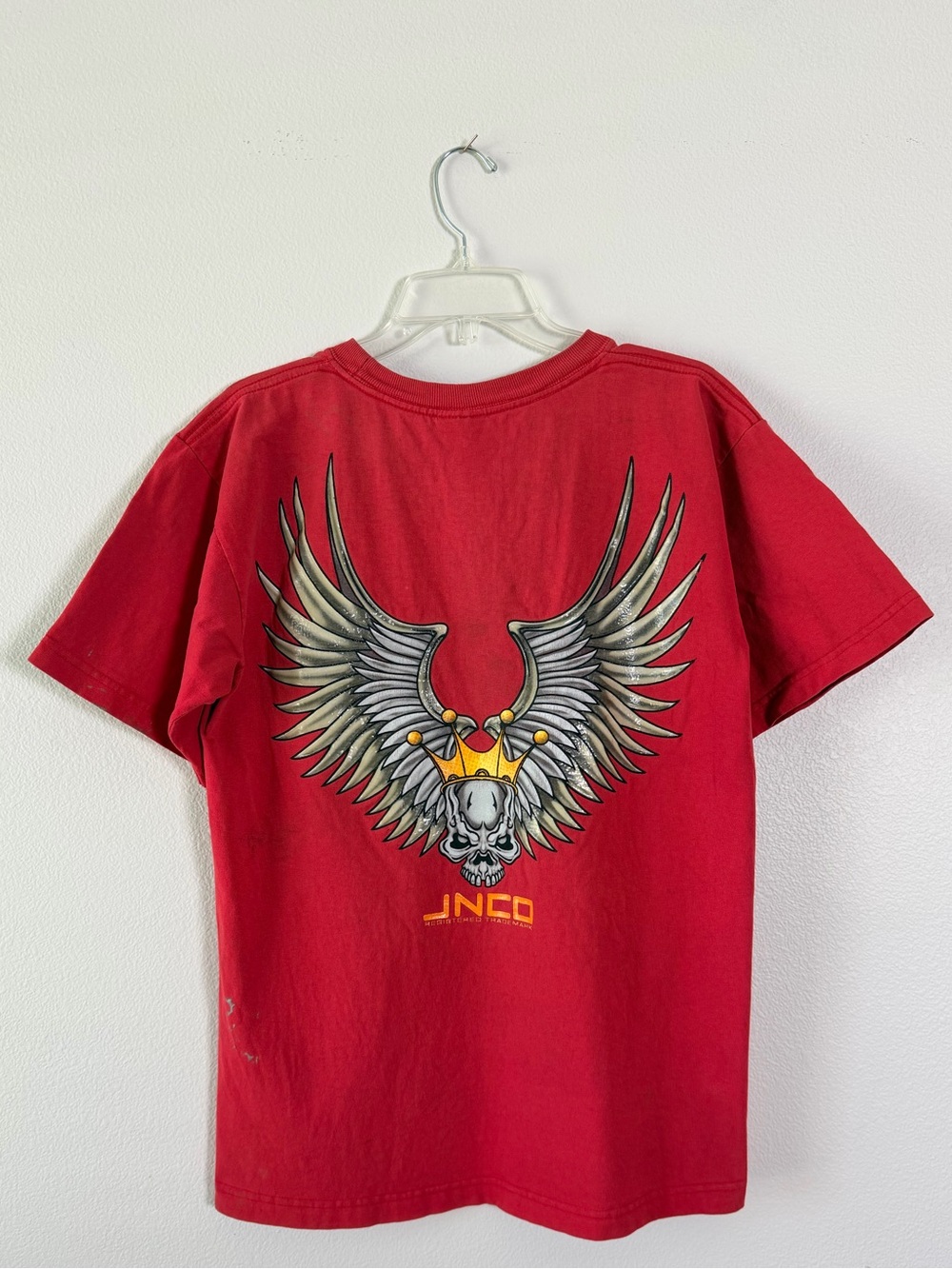 Vintage 90s SKULL CROWN WINGS Cotton Faded JNCO T-Shirt USA